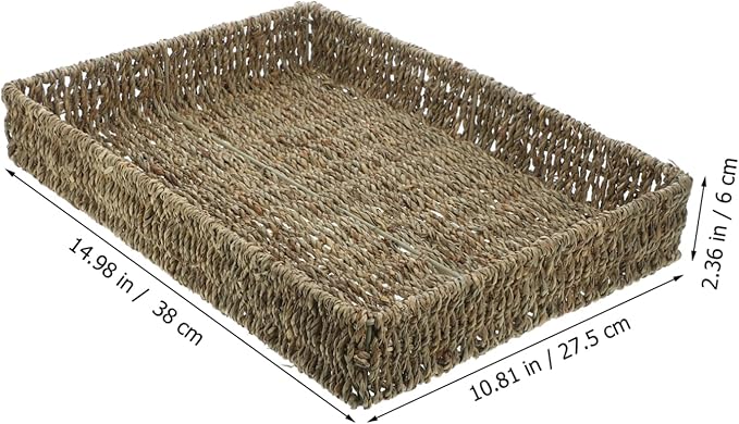 Garneck Rectangular Seagrass Storage Basket Practical Indoor Organizer for Fruits Snacks and Sundries Chic Light for Living Room and Bedroom Use