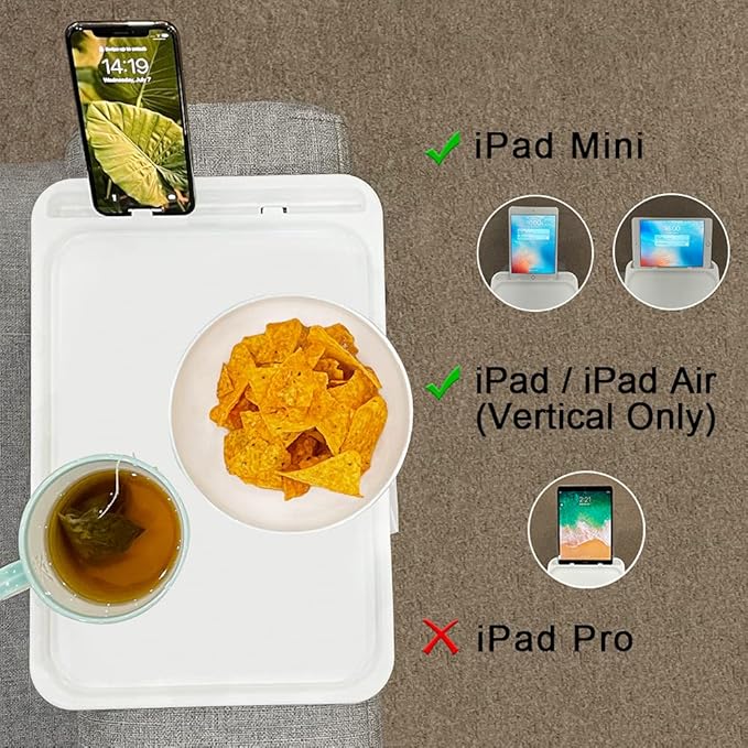 Xchouxer Sofa Armrest Clip Table, TV Snack Tray, Handy Remote Controls/Drinks/Phone Holder (White)