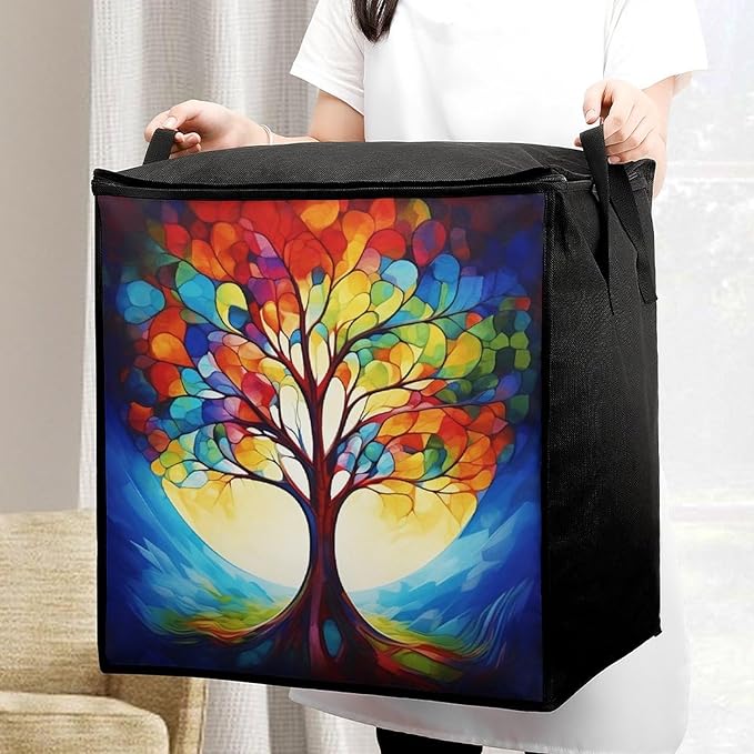 Large Storage Bags Tree Foldable Clothes Storage Containers with Zippers Bed Storage with Handles Dual Zippers for Comforters Clothes Blankets Pillows