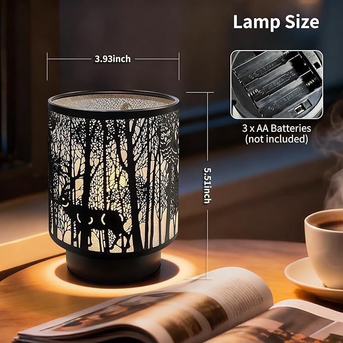 Battery Operated Table Lamp, Cordless Lamps for Home Décor, Nightlight with LED Bulb with Timer for Living Room Bedroom Tabletop Entryway Centerpiece Gift (Tree Pole Animals)