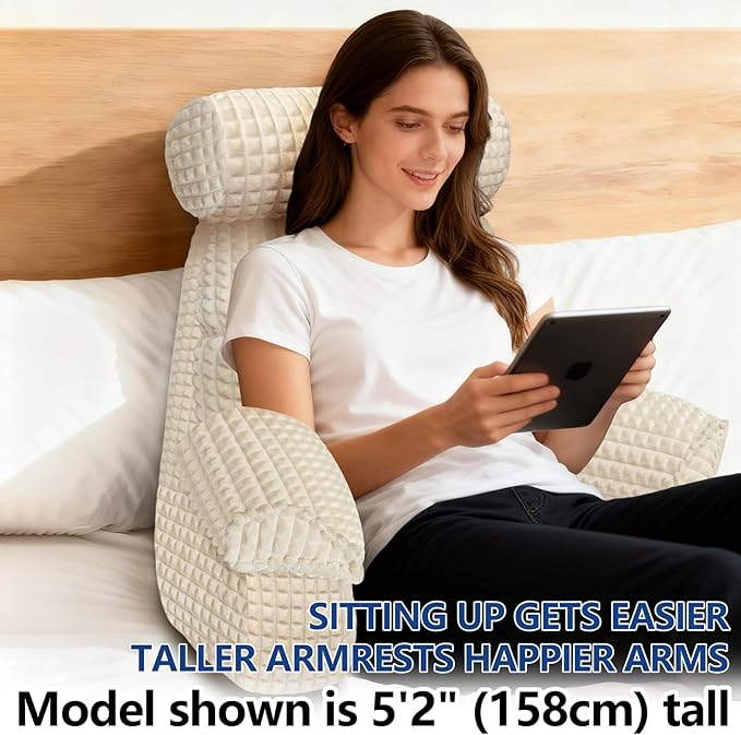 FXXUDVNIIN Back Pillow for Bed Sitting up – with 9.4" Armrest, for Reading, Gaming, Relaxing. Also Serves as tv Pillows for Sitting in Bed, Floor Pillow & Back Support for Adults.
