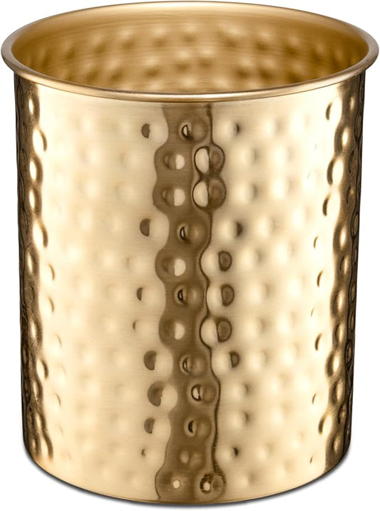 Monarch Abode Kitchen Utensil Holder – Hand Hammered Metal Brushed Gold Utensil Holder, Decorative Utensil Crock for Kitchen Counter, Cooking Tool and Spatula Holder for Countertop, Caddy Organizer