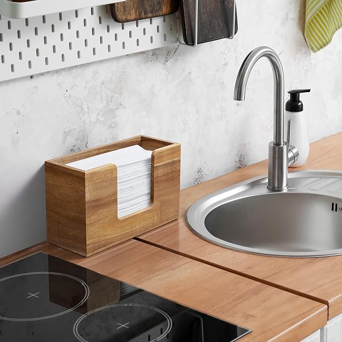 Paper Towel Dispenser Countertop, Acacia Wood Bathroom Paper Towel Holder for Home, Napkin Holder for Kitchen, Multifold C-Fold, Z-Fold, Trifold Paper Hand Towel Dispenser for Bathroom Toilet
