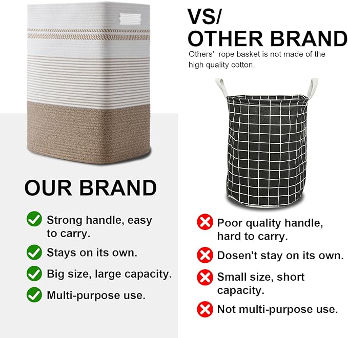 80L Large Cotton Rope Laundry Basket for Bedroom & Laundry Room, Tall Clothes Hamper with Sturdy Handles, Neutral Storage Bin Capable of Holding Blankets and Toys