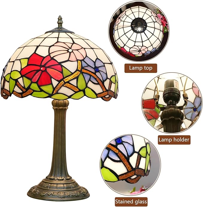 Tiffany Lamp Stained Glass lamp Bedside Table Lamps for Living Room Bedroom Dorm Kitchen Home Decor Festival Birthday Gift,12 inches Morning Glory