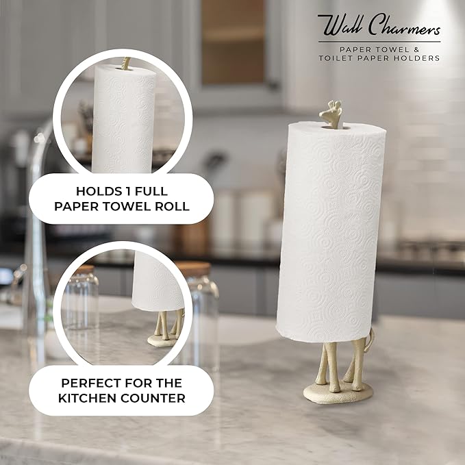 WallCharmers Gold Paper Towel Holder, Metal Toilet or Kitchen Paper Holder for Floor or Countertop, Gold Giraffe