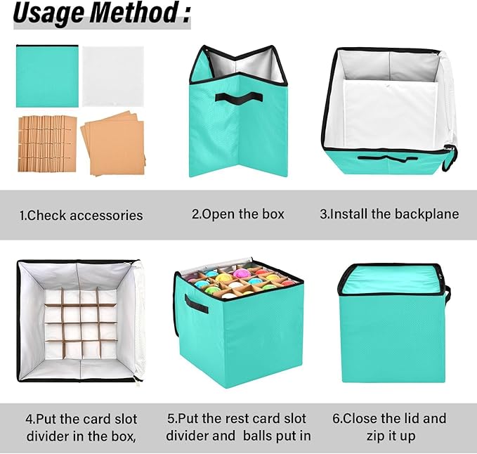 Turquoise Teal Blue Christmas Ornament Storage Basket Box Holiday Storage Container Cube with Adjustable Dividers for 64 Holiday Ornaments or Decorations Keeps Clean and Dry for Next Season