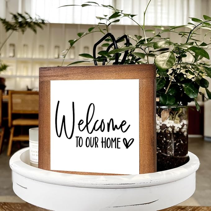 Welcome Sign, Wooden Box Signs for Home Decor, Freestanding Welcome Sign, Farmhouse Entryway, Front Door, Porch, Housewarming Tabletop, Welcome To Our Home (C3)