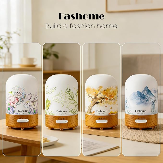 Essential Oil Diffuser, Hand Blown Glass Aromatherapy Diffuser, Ultrasonic Cool Mist Scent Aroma Humidifier, Diffuser Oil Machine Whisper Quiet with Auto Shut-Off for Home Bedroom Office(<25dB)