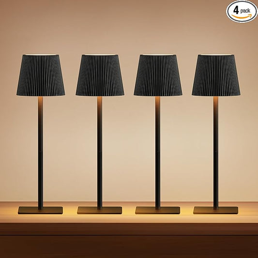 LUTEC 4 Pack Cordless Table Lamp,6000mAh Rechargeable Battery Operated Desk Lamp,Two Adjustable Heights,Waterproof, Touch Control & 3 Color Stepless Dimming for Restaurant/Bedroom/Bars/Outdoor (Black)