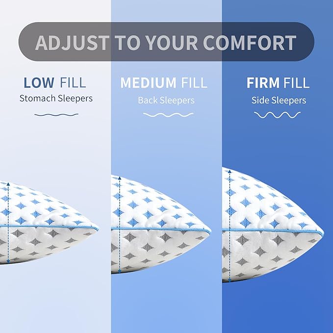 Queen Size Pillow 1 Pack for Sleeping, Cooling Adjustable Memory Foam Pillow, Dual Fill Design Helps Maintain Shape, Breathable Washable Cover