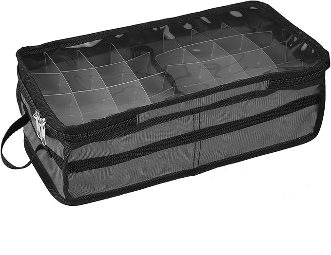 Ornament Storage Box Under Bed 64 Cell Partition 600D Oxford PVC Transparent Window 61x30.5x15cm (Black)