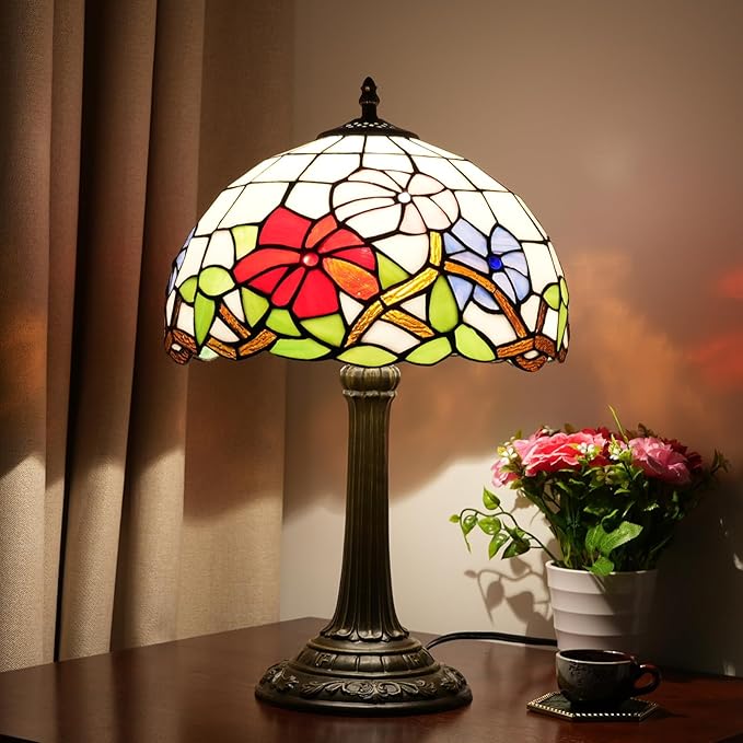 Tiffany Lamp Stained Glass lamp Bedside Table Lamps for Living Room Bedroom Dorm Kitchen Home Decor Festival Birthday Gift,12 inches Morning Glory