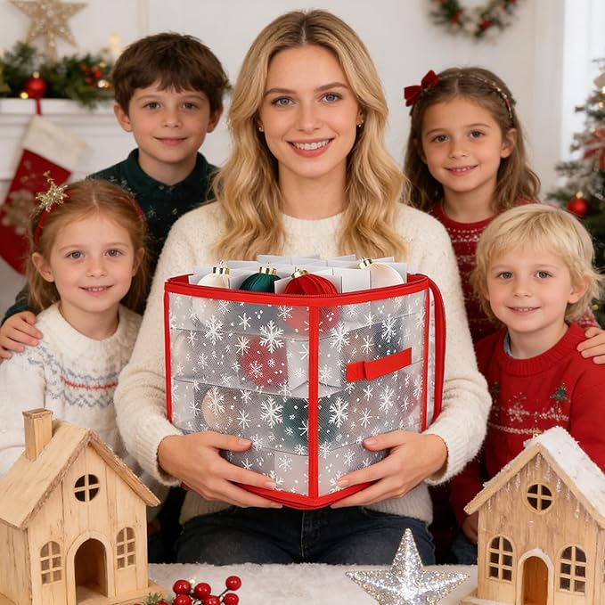Christmas Ornament Storage Box | with Handle Waterproof Large Capacity Foldable 36 Slots | Christmas Decoration Ball Organizer | for Cabinet Under Bed Shelf Home Dorm Apartment Bedroom