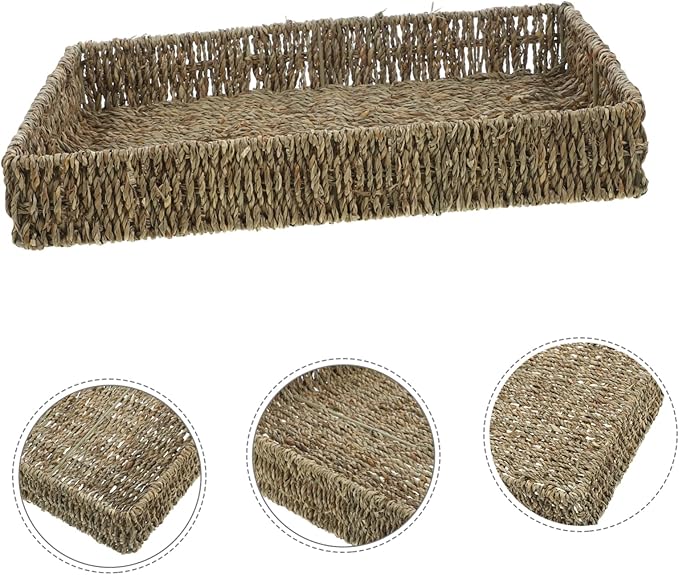 Garneck Rectangular Seagrass Storage Basket Practical Indoor Organizer for Fruits Snacks and Sundries Chic Light for Living Room and Bedroom Use