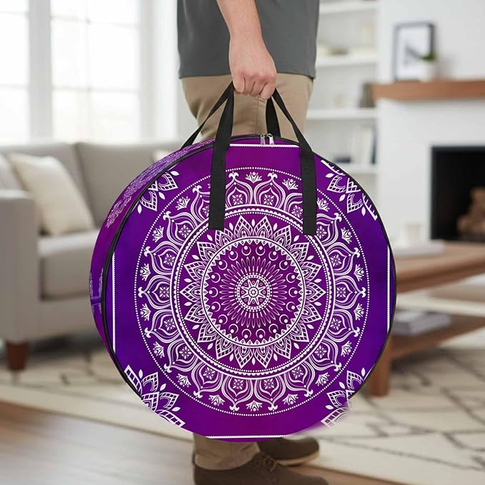 Storage Bag Purple Boho Round Storage Totes Bins Closet Organizers with Zippers & Handle Gorgeous Bohemian Flower Clothes Storage Container for Bedroom Dorm Space Saving Packing Supplies Moving Bags