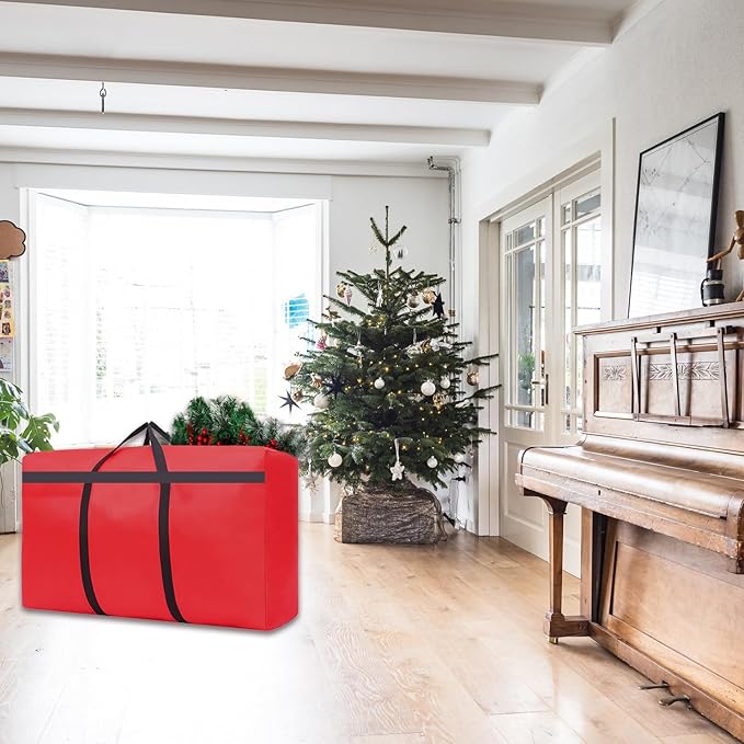 HikooLSS Small Christmas Tree Storage Bag 4Ft/5Ft Heavy Duty Reusable 600D Oxford Fabric Xmas Tree Bag/Container/Holder for Short Artificial Christmas Tree(39" X 12" X 24") Red