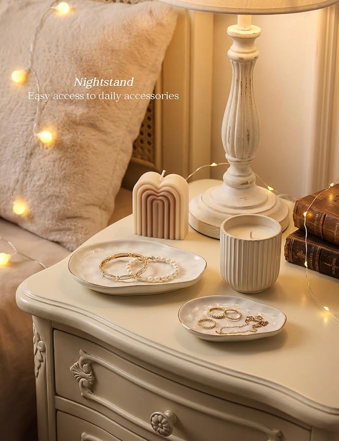 AISBUGUR Jewelry Dish Set of 2, Large Jewelry Tray for More Jewelry Ring Dish Jewelry Bowl with Beautiful Package and Greeting Card Perfect for Birthday Gifts for Women