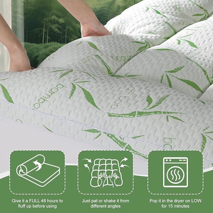 3 Inch Mattress Topper California King Size - 1500GSM 3D+7D Down Alternative Fill,Viscose Made from Bambu,Cooling Firm Pillow Top Mattress Pad for Back Pain with 6"-18" Deep Pocket (72"x84")