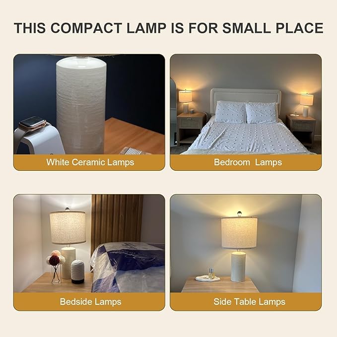 G-SAFAVA 20.25" Small Single Table Lamp for Bedroom Modern Ceramic Nightstand Lamp Farmhouse Bedside Lamp Boho Living Room Lamp White End Side Table Lamp