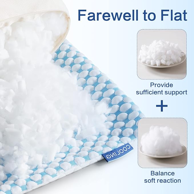 EASELAND Firm Pillows Shredded Memory Foam with Adjustable Fill - King Size Set of 2, Removable Cooling Cover for Hot Sleepers, Cool Bed Pillow for Side Back Stomach Sleepers