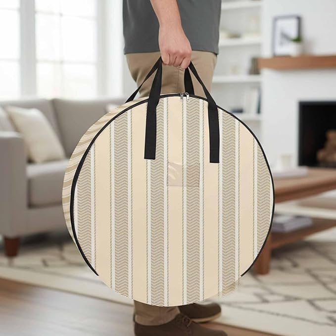 Storage Bag Orange Stripes Round Storage Totes Bins Closet Organizers with Zippers & Handle Vertical Striped Line Clothes Storage Container for Bedroom Dorm Space Saving Packing Supplies Moving Bags