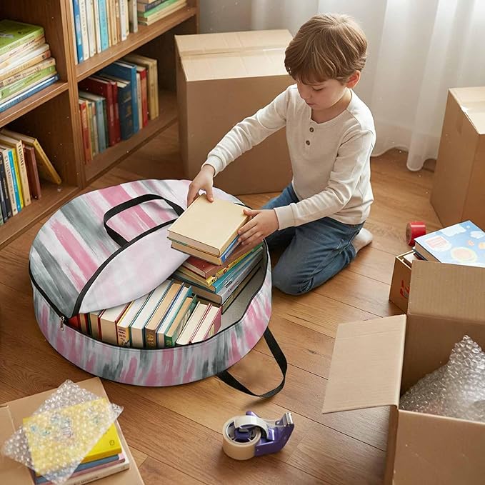 36 Inch Round Storage Bag 1 Pack,Pink Grey Oil Painting Art Waterproof Wreath Storage Container with Handles&Zipper Modern Abstract Closet Organizer Bags Garland Box