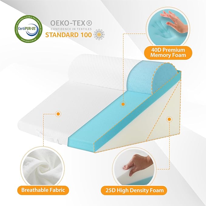 Ruqmuis 3PCS Wedge Pillow Set for After Surgery, Adjustable 9&12 Inch Bed Wedge Pillow for Sleeping, Incline Pillow Wedge for Headboard, Post Surgery, Acid Reflux, Neck&Back Support, Green