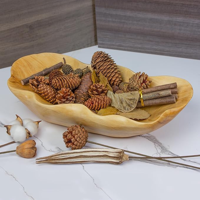 BTEOBFY Wooden Fruit Bowl Handcrafted Wood - Natural Fruit Basket for Kitchen Counter Display, Decorative Bowl for Apples, Oranges, Pineapples (15 Inch)