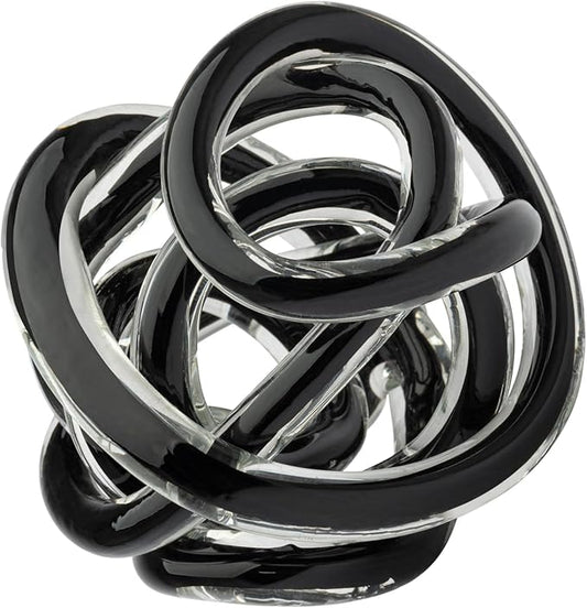 Torre & Tagus Orbit Hand Blown Glass Infinity Knot Sculpture - 4.5 Inch Glass Art Black Knot Decor Ball for Home Decor, Small Centerpiece Table Decoration for Home Interior (Solid Black)