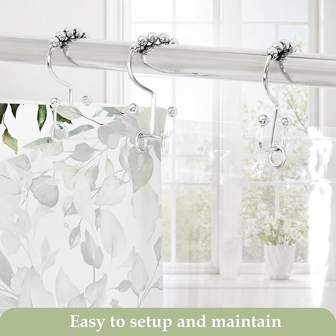 Gibelle 3 in 1 Shower Curtain Set, 72x72 Sage Green Eucalyptus Bath Curtain and PEVA Liner Set with 12 Metal Hooks, Waterproof Fabric Bathroom Curtain