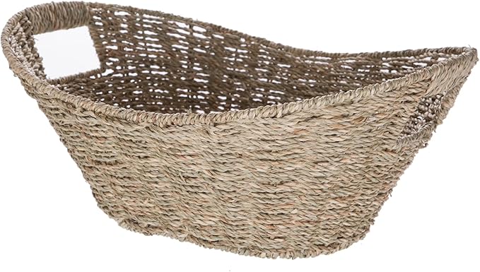 Oval Natural Seagrass Storage Basket with Cut-Out Handles