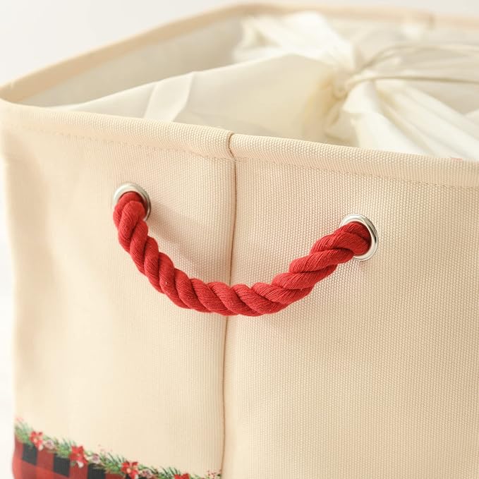 INough Christmas Baskets for Gifts Empty, Christmas Gnomes Basket, Large Gifts Bags for Holiday Ornaments Collapsible Storage Bins with Drawstring for Kidsroom (Large, Three Gnomes)