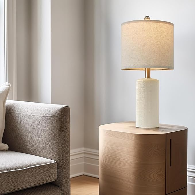 G-SAFAVA 20.25" Small Single Table Lamp for Bedroom Modern Ceramic Nightstand Lamp Farmhouse Bedside Lamp Boho Living Room Lamp White End Side Table Lamp