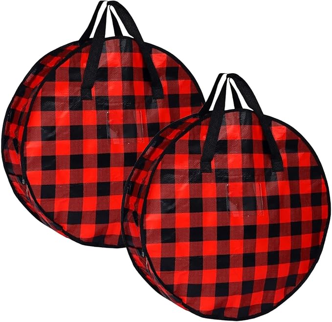 Wreath Storage Bag | Plaid Organizer,Zippered Wreath Container with Handle,for Home Dorm Basement Closet Garage College Attic Holiday Christmas