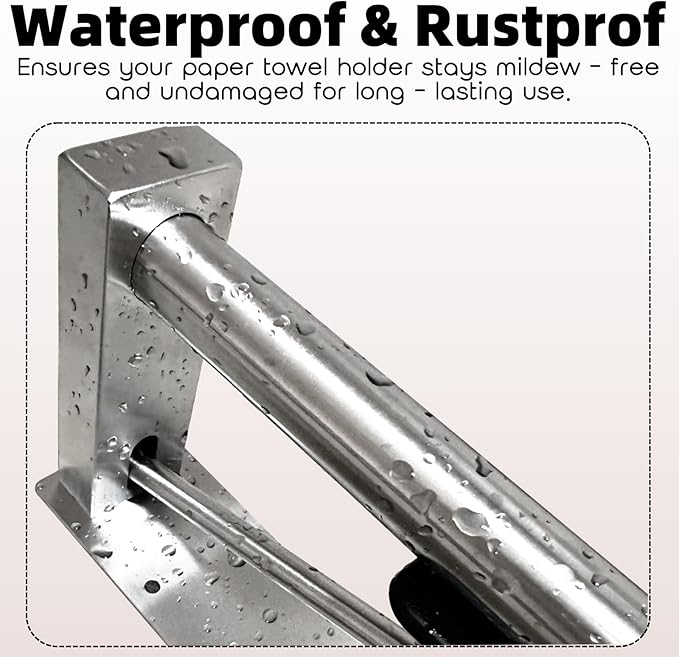 Upgraded Kitchen Paper Towel Holder - One-Hand Tear Under Cabinet Stick-on Towel Rack for Hanging Paper - First Apartment Essentials Wall Mount Self Adhesive Stainless Steel Rack Fits