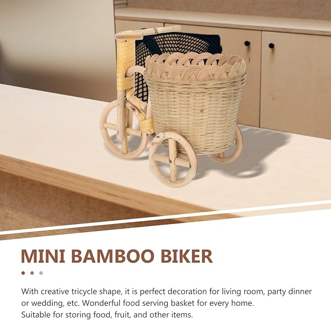 Mini Tricycle Woven Storage Basket for Home Decor Handcrafted Bamboo Organizer for Pens Flowers and Sundries Elegant Design for Office and Party Arrangements