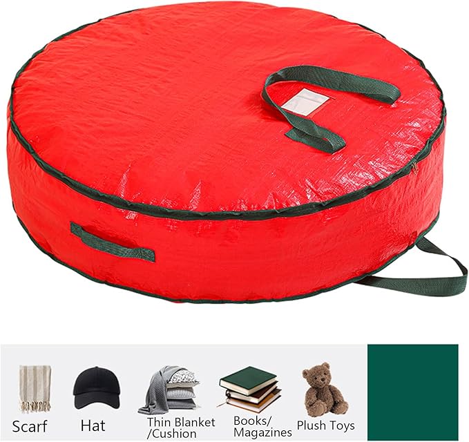 Wreath Box - Christmas Wreath Storage Bag - Waterproof with Sturdy Carry Handle Dust Protection Organizers for Under Bed Toy Storage Home Garage Organization