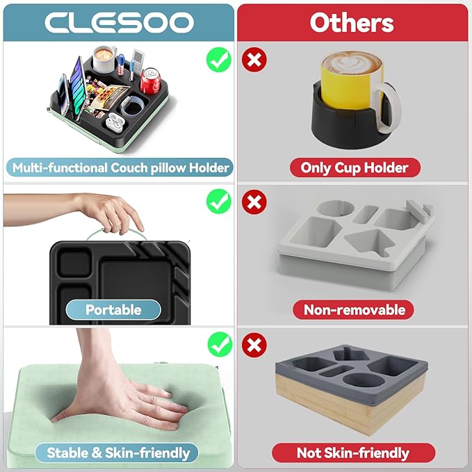 Couch Cup Holder Tray Couch Cup Holder Pillow Bed Tray Snack Sofa Bed Caddy Organizer Beach Sofa Drink Holder Anti-Spill Portable Snack Caddy Couch Remote Holder for Phone Pad Kindle Beverage Green