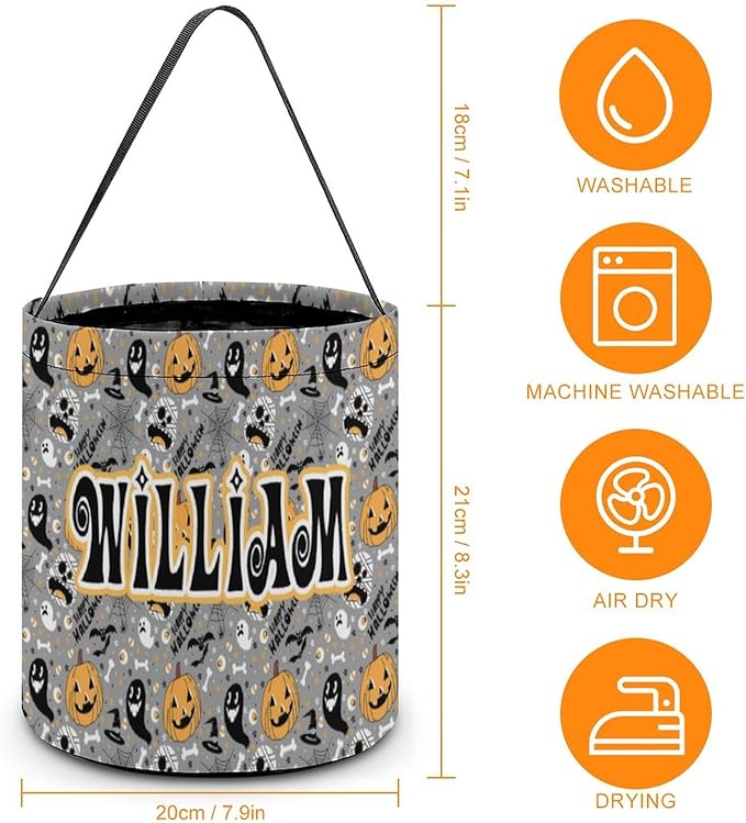 Personalized Halloween Trick or Treat Candy Bag with Name Custom Text Party Tote Bucket Halloween Candy Basket Gift (Bag-3)