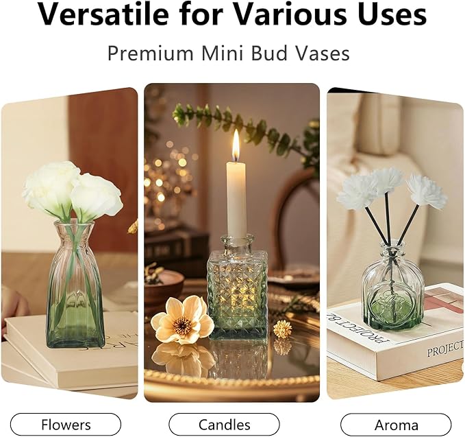 RUCKACE Bud Vases in Bulk 22 Green Glass Small Vases Flower Vase Bulk for Centerpiece Table Wedding Decorations Home Decor Party(Gradient Green 22 Pack)