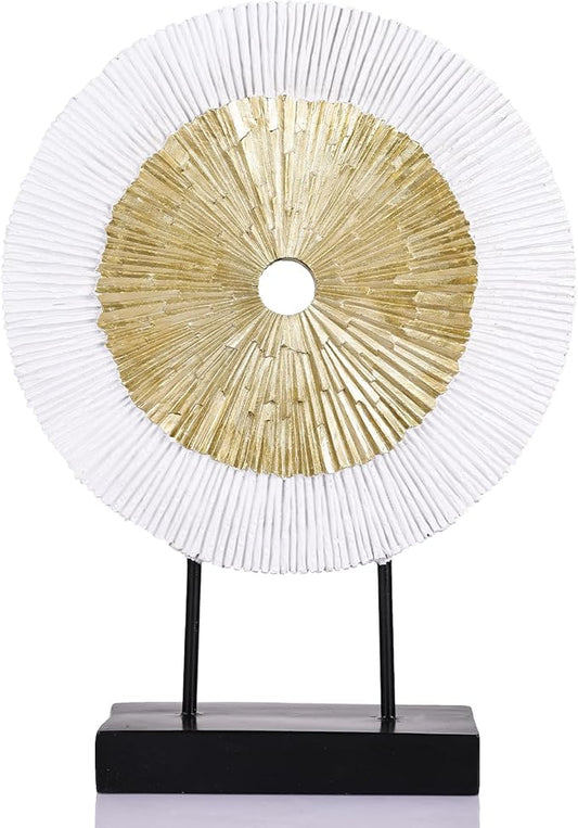 12" Tall Abstract White Gold Round Sculpture - Unique Home Decoration for Above Cupboard Decor, Living Room Coffee Table, Console, Office, Entrance, Table Centerpieces (White Gold)