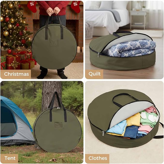30 Inch Round Storage Bag 1 Pack,Dark Brown Solid Color Waterproof Wreath Storage Container with Handles&Zipper Simple Art Closet Organizer Bags Garland Box