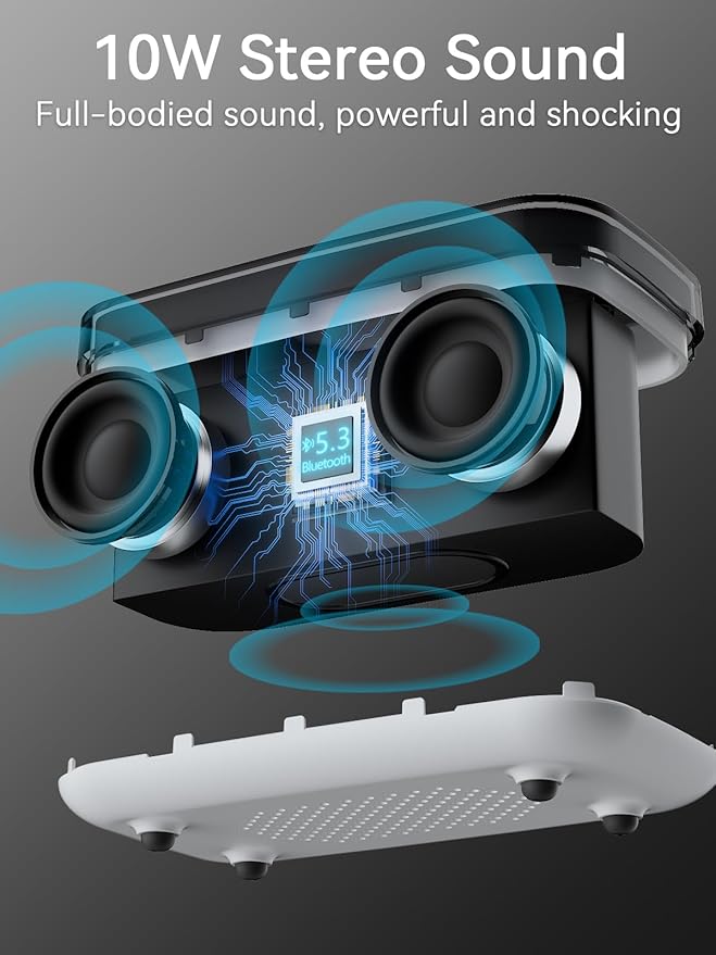 Alarm Clock Bluetooth Speaker with 10w Fast Wireless Charger for iPhone Samsung, 10W Stereo Bluetooth Speaker, 12-Color Night Light, White Noise Machine Digital Clock with FM Radio for Bedroom