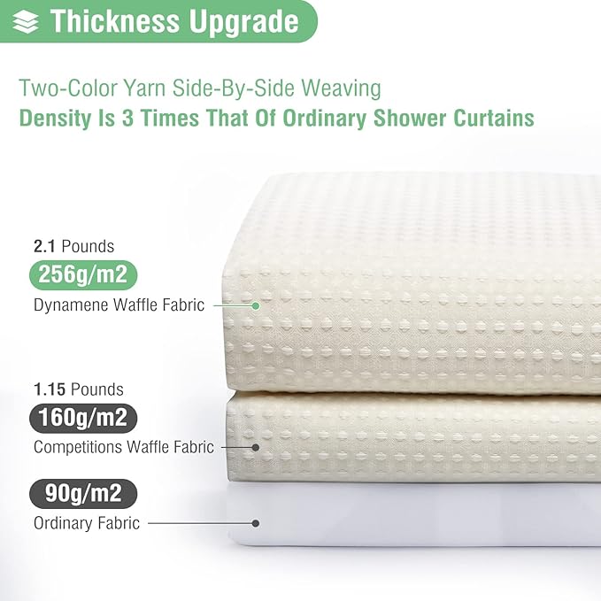 Dynamene Stall Fabric Shower Curtain - 54 inch Wide Waffle Weave Weighted Thick Cloth Shower Curtains for Bathroom, Heavy Duty Hotel Spa Luxury Bath Curtain Set with 10 Hooks, 54x72, Cream/Ivory