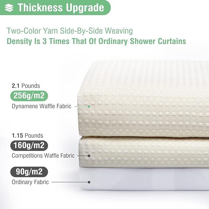 Dynamene Extra Wide Shower Curtain - 84 Inch Wide Waffle Weave Weighted Thick Cloth Bathroom Shower Curtain, Neutral Heavy Duty Hotel Bath Curtain Set with 14 Plastic Hooks, 84x72, Cream/Ivory