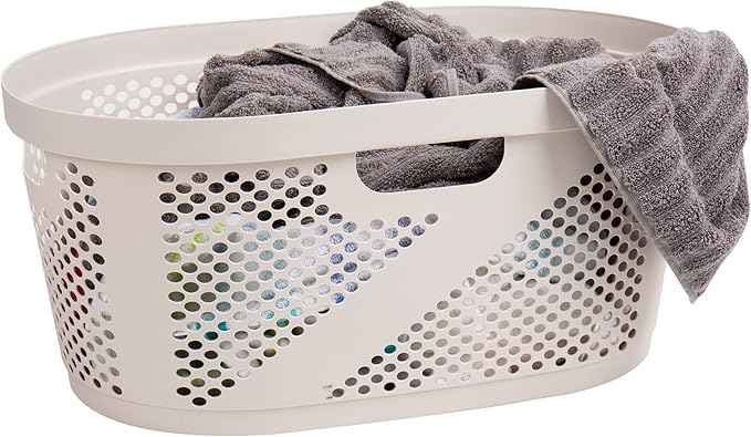 Mind Reader 40L Ventilated Laundry Baskets, Lightweight Clothes Hamper with Cutout Handles for Bathrooms and Closets, Plastic, Set of 2, Ivory