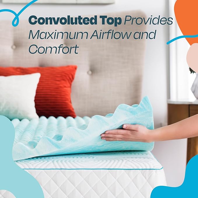 Linenspa 3 Inch Gel Memory Foam Mattress Topper – Egg Crate Style, Reversible for two feels – Promotes Airflow & Relieves Pressure Points – Full