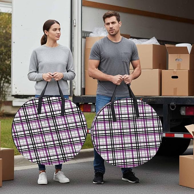 Storage Bag Purple Black Buffalo Plaid Round Storage Totes Bins Closet Organizers with Zippers & Handle Check Stripe Clothes Storage Container for Bedroom Dorm Space Saving Packing Supplies Bags