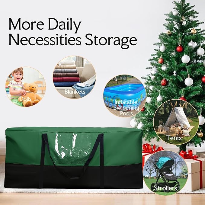 Christmas Tree Storage Bag,Fits Up 8 Ft Tall Artificial Trees,600D Oxford Material,Heavy Duty Tree Bag,Dampproof Storage Bag with Durable Reinforced Handles & Dual Zipper&Transparent Pocket